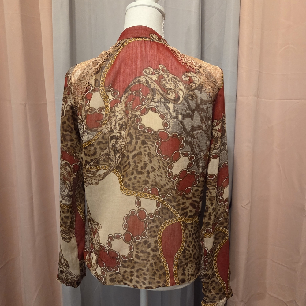 Leopard Print Patchwork Women's Sheer Top - image 2